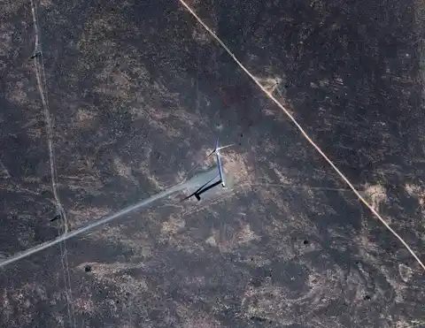 Satellite view of wind farm with heatmap